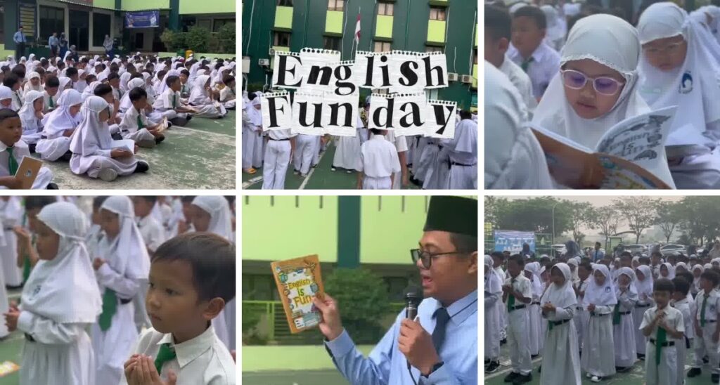 Murid SD Islam Al Azhar 41 Karawang mengikuti English Fun Day dengan membaca buku berbahasa Inggris dan Kegiatan literasi interaktif di lingkungan sekolah.