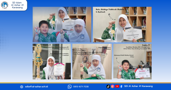 Tiga murid SD Islam Al Azhar 41 Karawang meraih prestasi dalam kompetisi matematika, panahan, dan sepatu roda.