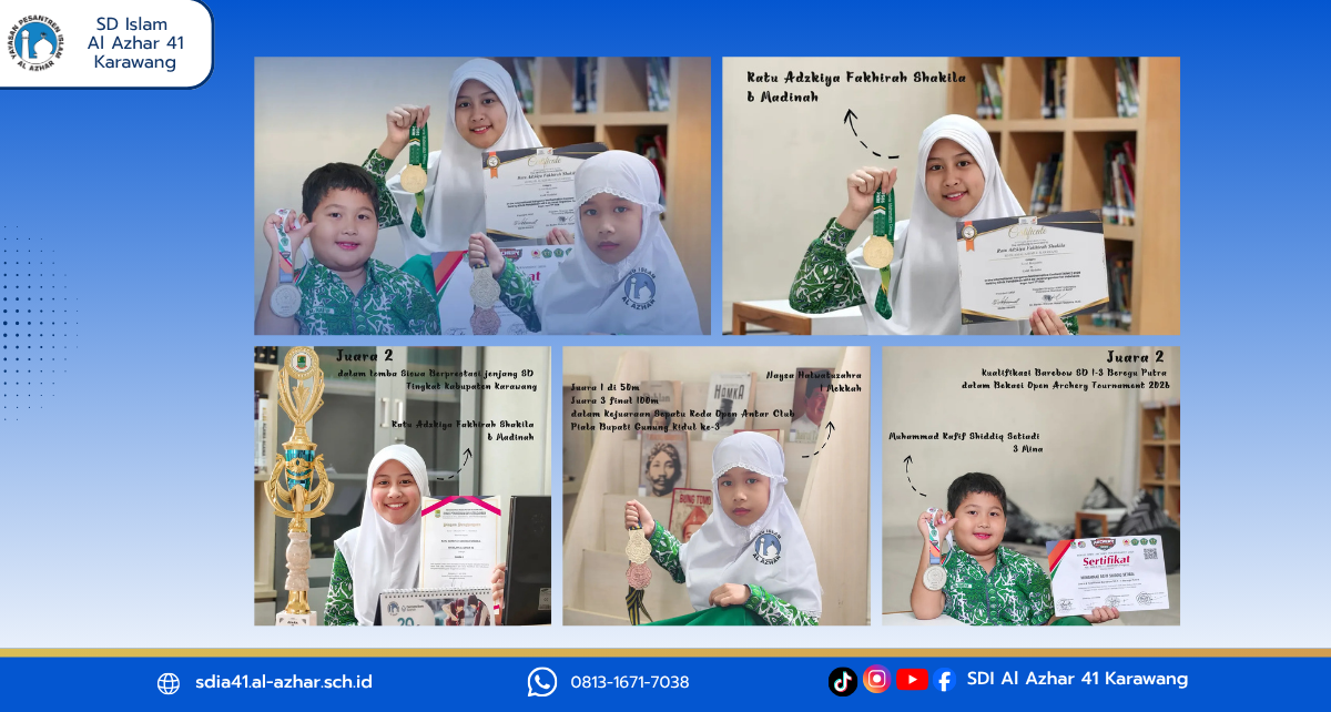 Tiga murid SD Islam Al Azhar 41 Karawang meraih prestasi dalam kompetisi matematika, panahan, dan sepatu roda.