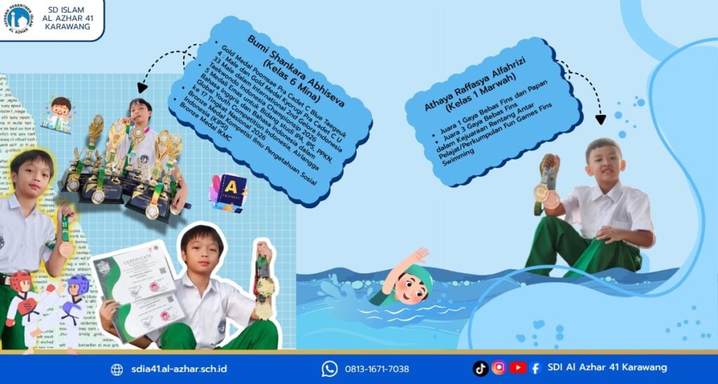 Murid berprestasi SD Islam Al Azhar 41 Karawang sebagai SD terbaik di Karawang meraih prestasi akademik dan olahraga.